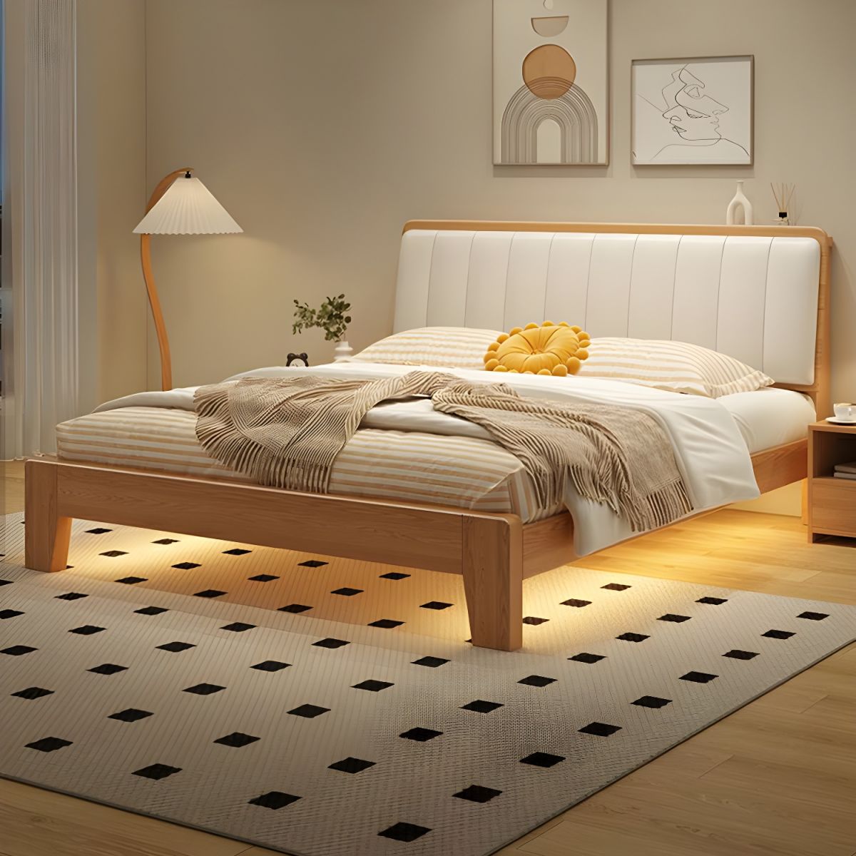 Letto incluso testiera imbottita Standard Contemporaneo Naturale per Camera da letto